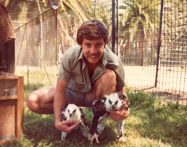 Neil with 2 young Wedgetail eagles PZ 1981